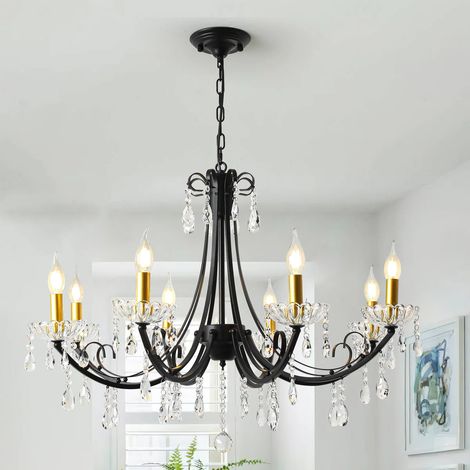 8-Light Black Crystal Chandelier, Dimmable Classic Pendant Light for Dining Room, Living Room & Entryway (1/5)