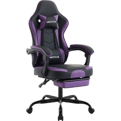 Ergonomischer Gaming Stuhl mit Fußstütze und Lendenwirbelstütze SchwarzViolett (1/5)