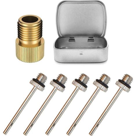 Kit d'adaptateurs pour valve de vélo, compatible avec pompe à vélo, compresseur d'air et aiguille à bille (1/5)