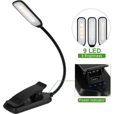Diese wiederaufladbare Leselampe verfügt über 9 LEDs, 5 Helligkeitsstufen, Touch-Bedienelemente und eine Akkulaufzeit von bis zu 60 Stunden. Erhältlich in Schwarz.