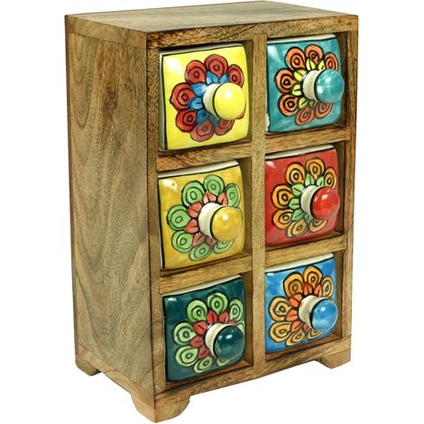 Porta spezie con 6 cassetti, in legno e ceramica - Stile colorato per la cucina