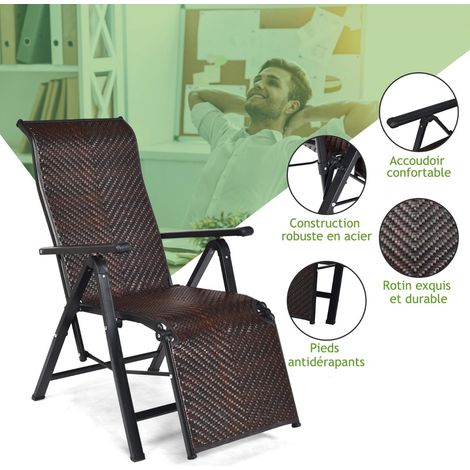 Lot de 2 fauteuils de jardin en rotin PE avec dossier réglable et accoudoirs, pliables et légers pour terrasse, plage et jardin (1/5)