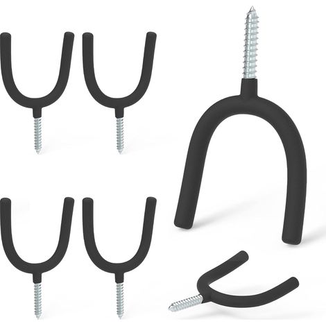 Lot de 6 crochets en U à visser Noir Très résistant Support mural pour pelle Crochets en U pour accrocher des outils de jardin (1/5)