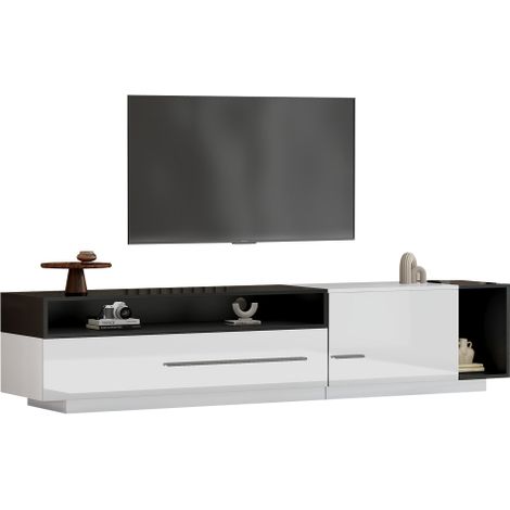 Meuble TV brillant, meuble bas, meuble TV, commode TV, 170 cm – Pour téléviseurs jusqu'à 70 pouces, avec tiroir, porte et compartiment ouvert (1/5)