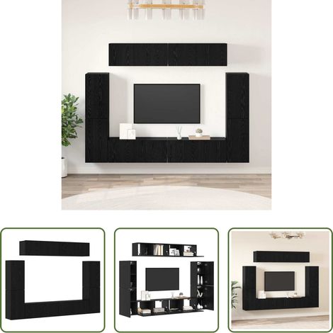 vidaXL Wohnzimmerorganisation - TV-Schrank-Set 8 pcs Schwarz Eichen-Optik Holzwerkstoff (1/5)