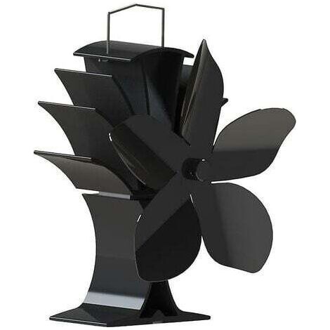 Fireplace and stove accessory, wood stove fan, 5 blades, 60–350 °C, hot, self-operated, no electrical connection required, black--DTEKGAZ