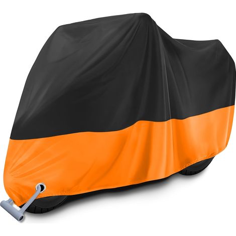 CCYKXAHousse Moto Exterieur Imperméable, Bache de Protection Noir Orange, XXL Bache Moto avec Trou de Serrure, Protection Neige Pluie 245x105x125cm (1/5)