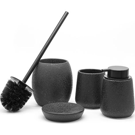 Set accessori bagno da appoggio 4 pezzi in ceramica nero glitter