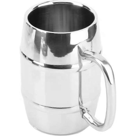 Doppelter Bierkrug aus Edelstahl (500 ml), westlicher Stil, mit Henkel, ideal für Camping und Outdoor-Aktivitäten. Tragbarer, isolierter Kaffeebecher mit Henkel. (1/5)