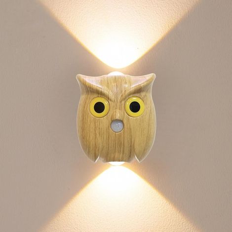 Hibou Veilleuse Luminosité Dimmable Applique Murale Sensible et Capteur Mouvement USB Rechargeable Installation d'adsorption Magnétique for Armoires Couloir Chambre à Coucher(Light wood grain) (1/5)