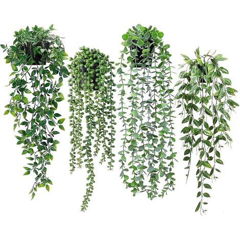4 Pièces Bac en Plastique Noir Plante Artificielle Tombante Fausse Plante Tombante Lierre Artificiel pour Bureau Salon Intérieur Extérieur Jardin Décoration (1/5)