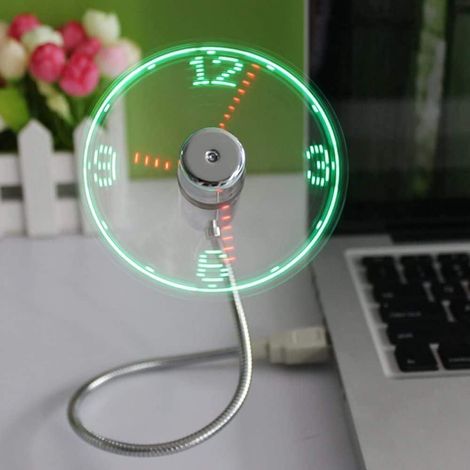 Mini ventilateur horloge USB, ventilateur USB à col de cygne flexible avec affichage de l'heure et de l'heure par LED (1/5)