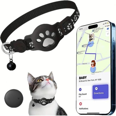 Collier GPS Chat, Traceur Tracker, sans Abonnement Mensuel,Localisation Temps Réel, Imperméable et Durable, Alerte Intelligente (Noir) (1/5)