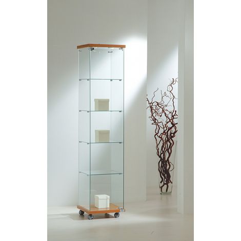 Vetrina Cristalli Temperati con Faretti Inclusi 40x40x181cm LL OF418L Made in Italy Colore Ciliegio (1/5)
