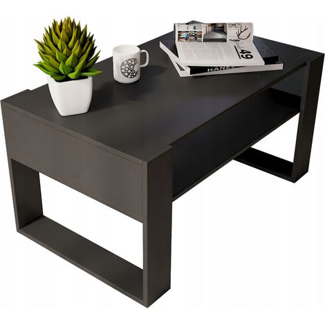 Mesa de centro negra de 90x50cm, mesa de centro retro, mesa tipo loft (1/5)