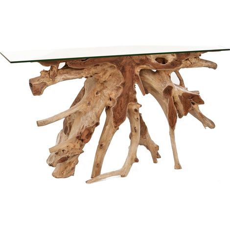 Console en racine de teck blanchi Racinka 135cm (1/5)