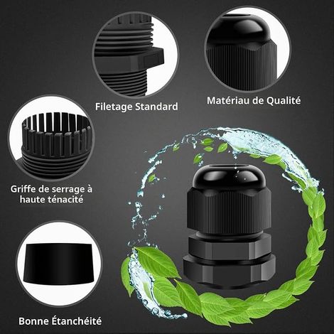 presse-étoupes PG13.5 6-12 mm Noir  Presse-étoupe PG - Raccord à vis - Passage de câble pour - Boîte de distribution (1/4)