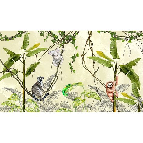 Papier peint panoramique Enfants - Animaux de la Jungle - 130 cm x 74 cm (1/2)