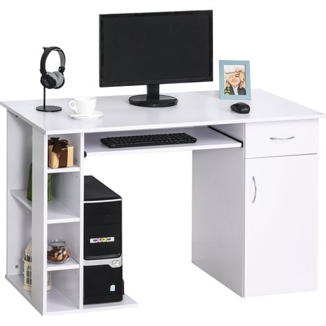 Scrivania da Ufficio Porta PC 120x60x74 cm con Mensole Ripiano Tastiera  Bianca (1/5)
