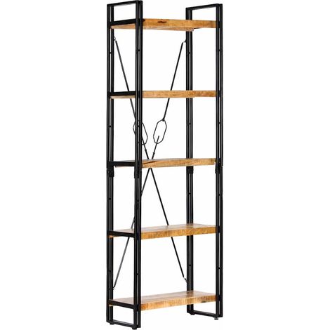Bibliothèque à 5 niveaux Étagère de Rangement - pour Bureau Salon Chambre Cuisine 60x30x180 cm Bois de manguier solide BV622223 - BonneVie (1/5)