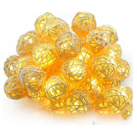 Guirlande lumineuse en rotin avec guirlande lumineuse blanche chaude de 2,5 mètres 20 LED pour l'intérieur, la chambre (1/5)