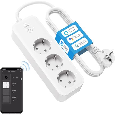 Multiprise Connectée avec 3 Prises AC, Type F WiFi Intelligente avec Mesure de la consommation électrique et télécommande, 16A, 1,5M (1/5)