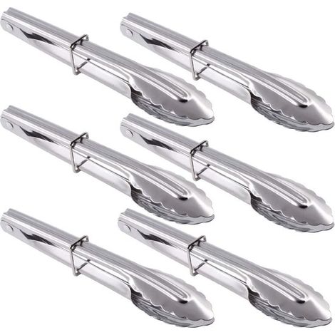 Mini pinzas de acero inoxidable con anillos deslizantes，18 cm，Juego de 6 piezas，Pinzas pequeñas con forma de concha para servir aperitivos