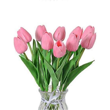 Lot de 10 fleurs artificielles avec tige, réalistes, pour mariage, maison ou bureau, centre de table, tulipes, fausses branches, composition florale.rose (1/5)