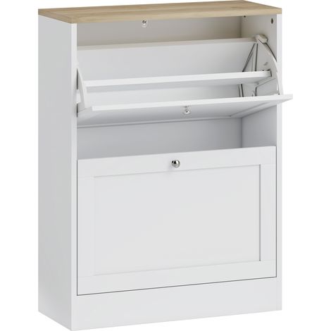 Armoire à chaussures pour 12 paires, penderie avec 2 tiroirs abattants et étagères réglables, 60 x 23,5 x 80 cm, blanche (1/5)