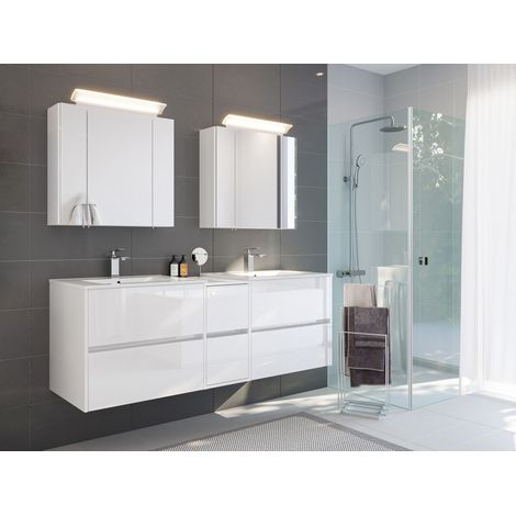 Badmöbelset Taifun 170cm 3tlg mit 2x Spiegelschrank weiß Hgl (1/5)