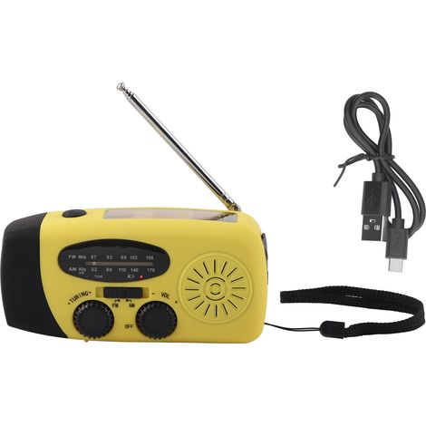 Radio de Camping Solaire à Manivelle avec Lampe Torche et LED pour Urgences en Extérieur - Version Jaune Europe