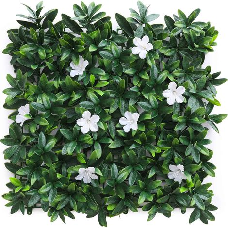 WellHome Seto Artificial 100x100cm, Jardin vertical de hojas Verdes y flores blancas (1/5)