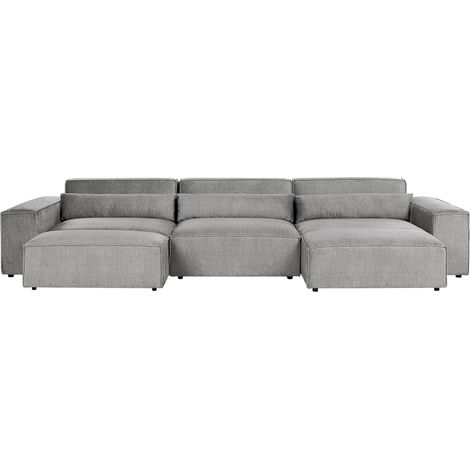 Modular Corner Sofa 3 Seater HELLNAR Fabric Grey with Ottoman Left Hand (1/5)