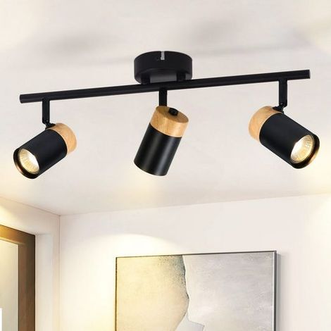 GBLY Deckenleuchte 3 Flammig Schwarz Deckenstrahler - Deckenlampe Holz LED GU10 Deckenlampe Drehbar 330° für Wohnzimmer Schlafzimmer Küche Kinderzimmer Ohne Leuchtmittel