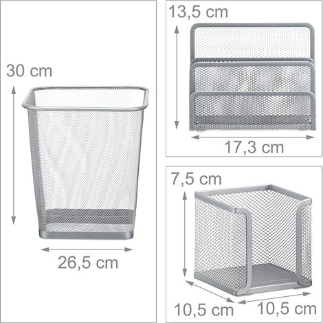 Set 6 forniture per ufficio pattumiera portapenne blocco note biglietti da visita posta contenitore in metallo argento 130002465