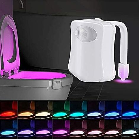 Veilleuse de toilettes à LED multicolore avec détecteur de mouvement et lampe UV pour cuvette de toilettes (16 pièces) (1/5)