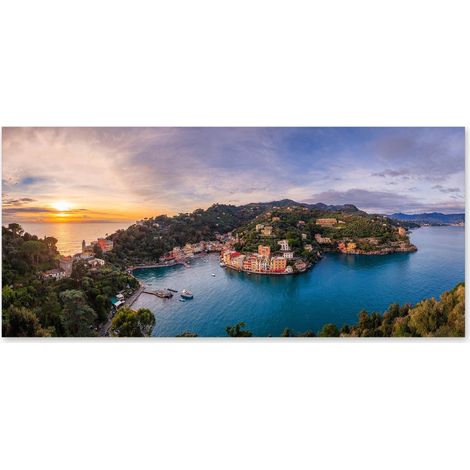 Lupia - Quadro moderno su Tela Canvas DEEP 65X143 cm, con paesaggi e localismi italiani, per casa, soggiorno, capezzale camera da letto, hotel, ufficio, GENOVA - PORTOFINO ALBA (1/4)