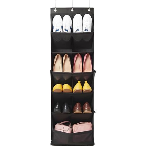 Trintion Over The Door Shoe Organizer 11-Pocket Hanging Storage Rack with Reinforced Fiber Tubes Space-Saving Solution for Shoes Boots Toys Accessories in Closet Dorm Bedroom (Black 1PC) (1/5)