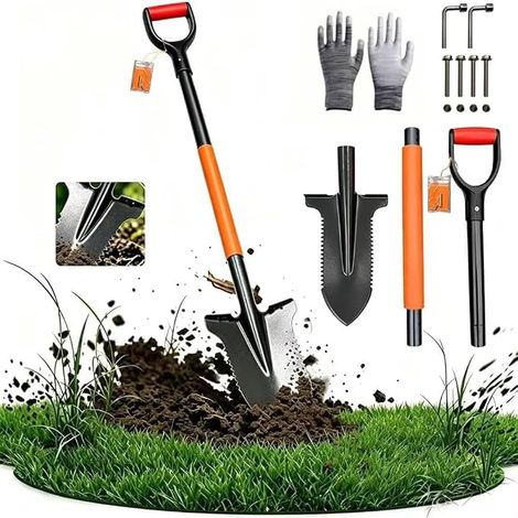 Pelle Bêche avec Scie à Racines, Bêche Coupe Racine, 115 cm, Détachable, Bêche à Transplanter, Pelle de Jardinage Robuste, Outils Pratiques pour Désherbage, Déracinement et Entretien de Gazon (1/5)