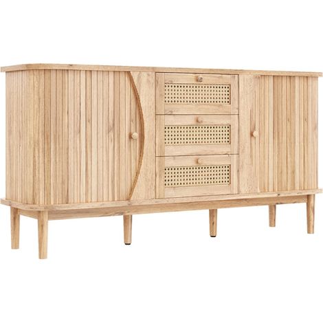 Commode rotin à portes coulissantes - Étages réglables & plateau arrondi - Buffet élégant Naturel (1/5)