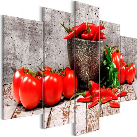 Tableau 5 Panneaux "Red Vegetables Concrete Wide" 50 x 100 cm (1/2)