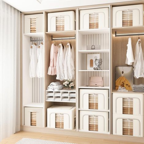 Hochwertiger, 100 % natürlicher Baumwollstoff, große 66-Liter- Aufbewahrungsbox mit Reißverschluss für Kleidung, Bettwäsche-Organizer, faltbare und stapelbare Aufbewahrungstasche, beige