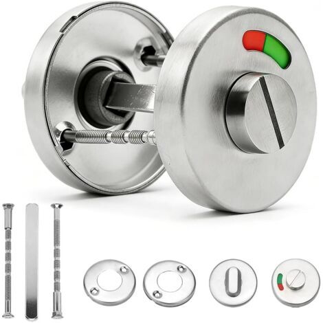 Serrure de WC avec bouton rotatif - Rosace de WC avec affichage du reçu, ferrure de porte en acier inoxydable 304 - Verrou rotatif avec indicateur d'occupation rouge et vert - Pour salle de bain et