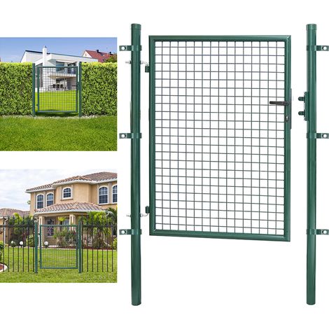 Wolketon Cancello da giardino Cancelletto con serratura e maniglia Cancello in acciaio zincato verniciato a polvere Verde Palo rotondo 125x100cm
