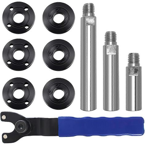 Clé pour meuleuse d'angle 5/8 po - 11 Rallonge pour meuleuse d'angle avec 6 clés à douille et écrous à bride, rallonges de 3 po, 4 po et 5,5 po (1/5)