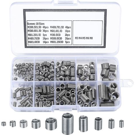 Surtido de insertos para reparacion de roscas HELICOIL M3, M4, M5, M6, M8 de 10 tamaños, 200 piezas (1/4)