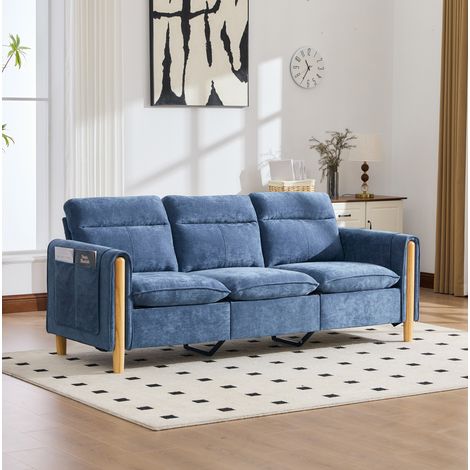 Canape d'angle 3 places modulaire chenille bleue HAVRYA (1/5)