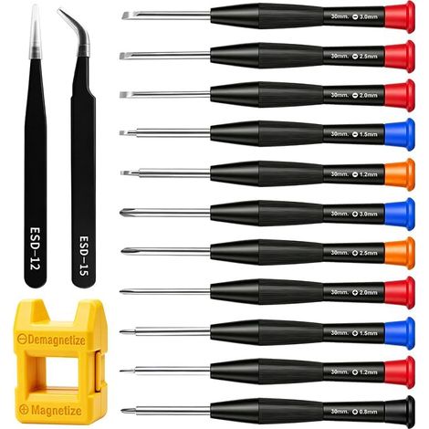 11 Pièces Jeu De Tournevis De Précision, Petit Kit D'Outils De Réparation Pour Lunettes Montre Avec Pincettes Magnétiseur - Embouts Fendus Phillips 0,8-3,0mm (1/5)