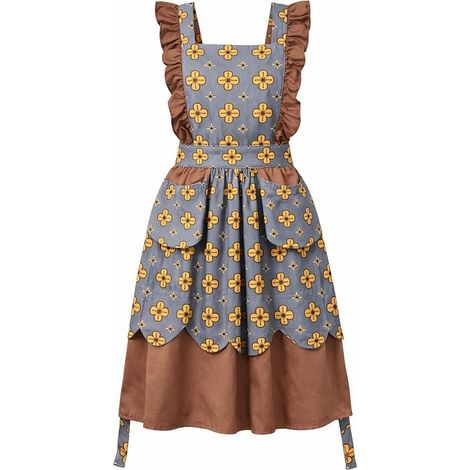 Retro-Küchenschürze für Damen mit Taschen, hübsche Rüschenschürze zum Kochen und Backen, gemustertes Design (1/5)