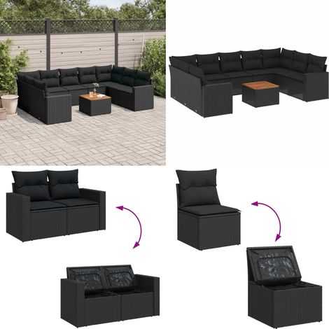 10-tlg. Garten-Sofagarnitur mit Kissen Schwarz Poly Rattan - Gartenmöbel Set - Esszimmergarnitur - Outdoor Möbel - Lounge Garnitur - Balkonmöbel - Home & Living (1/5)